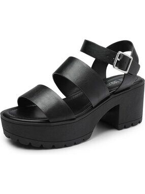 DREAM PAIRS Women's Black Chunky Block High Heels Open Toe Stylish Ankle Strap